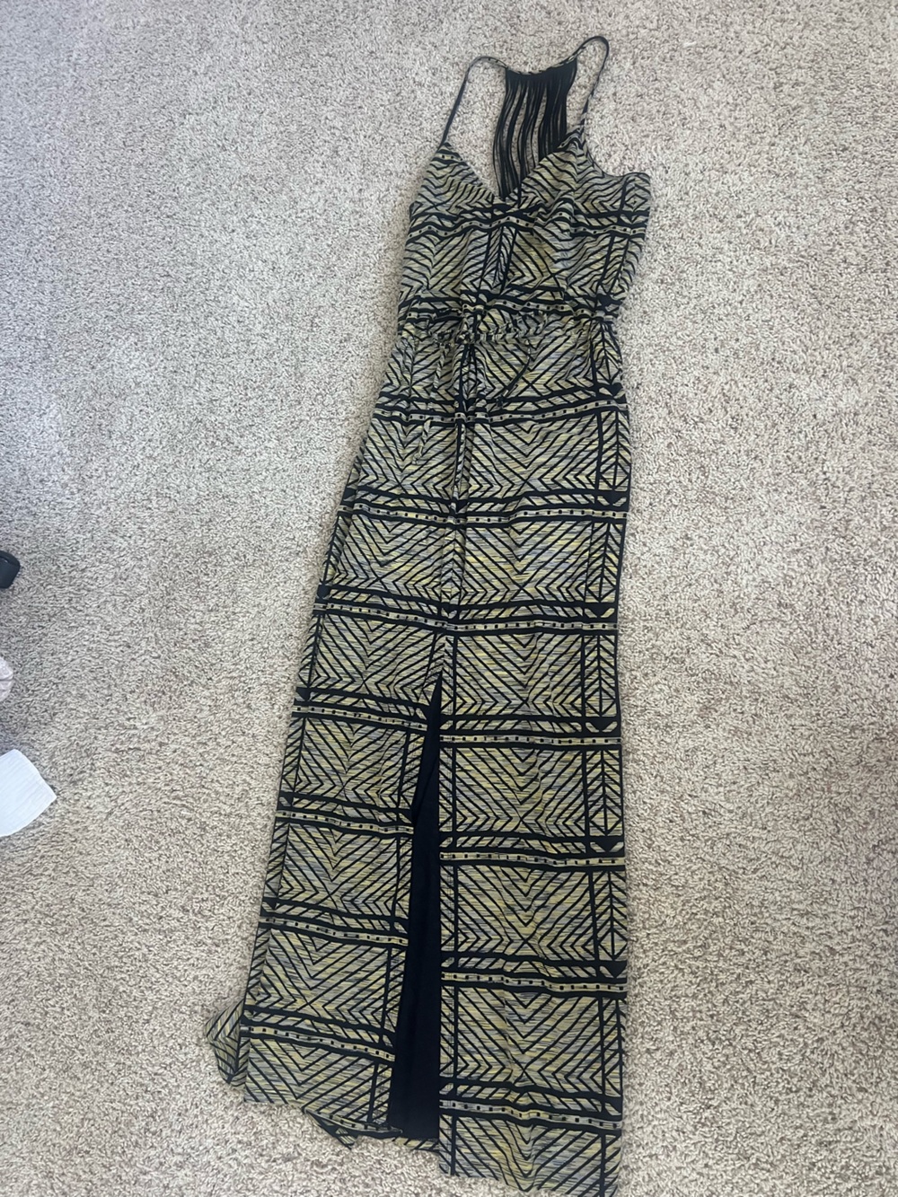 Ella Moss Black and Olive Patterned Dress Top